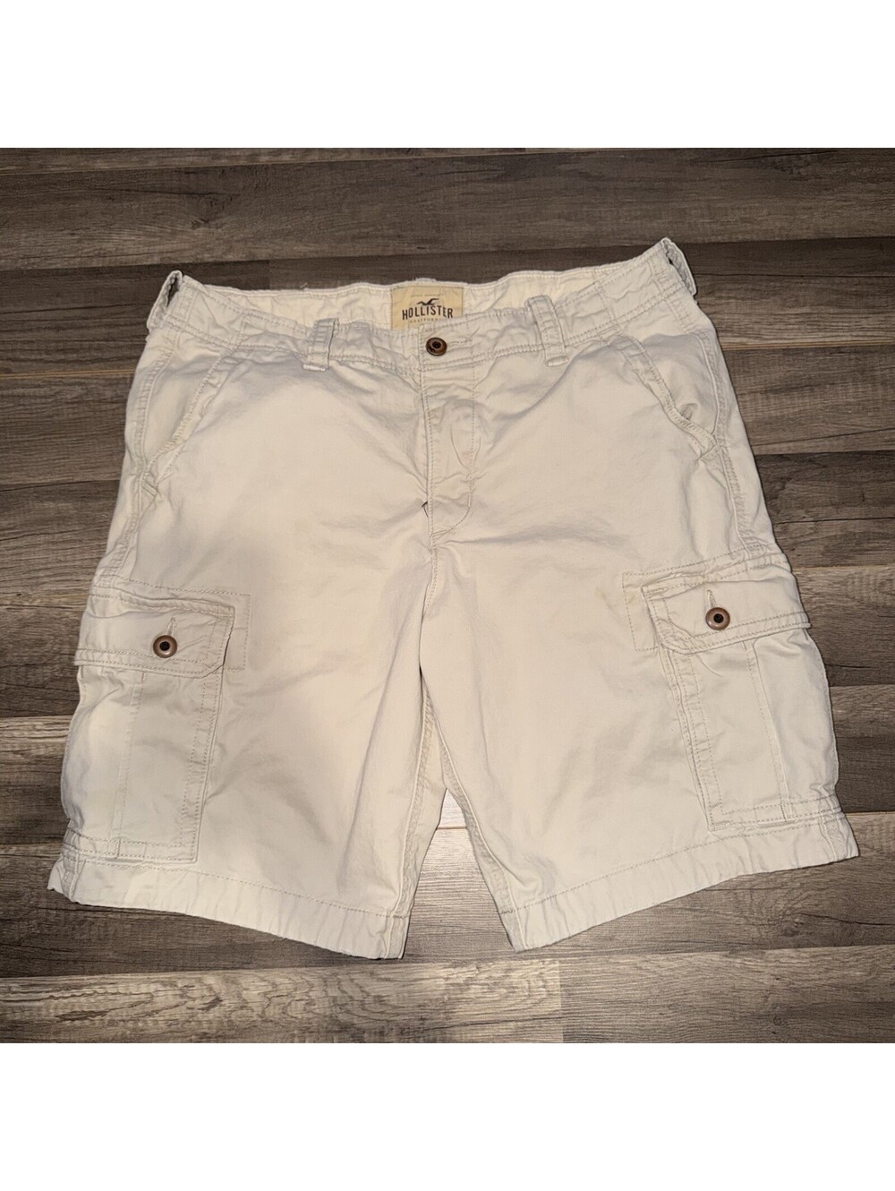 Hollister Mens Cargo Shorts Tan Khaki Cotton Twill Size 36 Casual Summer Pockets